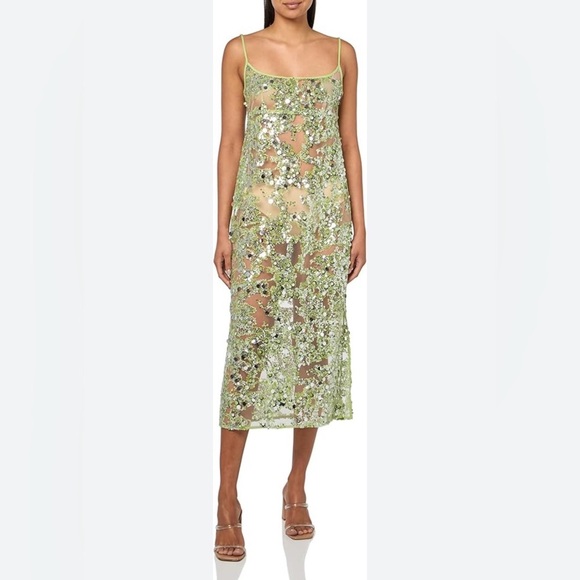 Baum und pferdgarten Green Sequin Sheer midi Dress party cocktail NWT